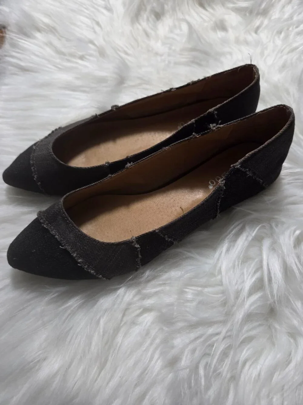 Bamboo Distressed Black/Gray Denim Flats